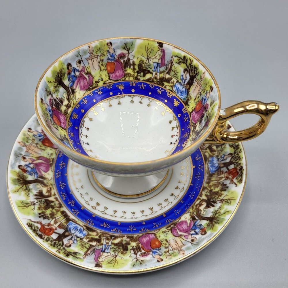 Vtg Royal Carlton Japan Porcelain Tea Cup Saucer Set Gold Handle Trim Victorian